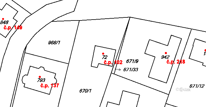Podhrad 102, Cheb na parcele st. 72 v KÚ Podhrad, Katastrální mapa
