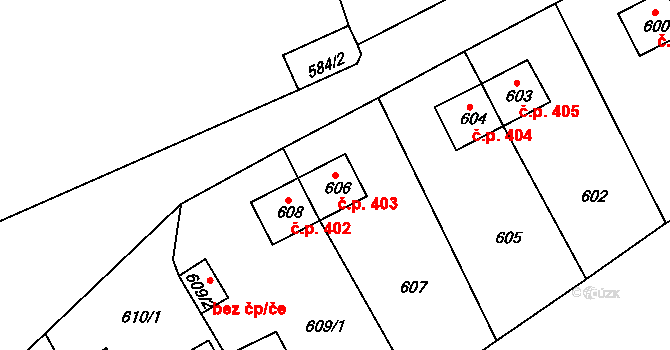 Svatava 403 na parcele st. 606 v KÚ Svatava, Katastrální mapa