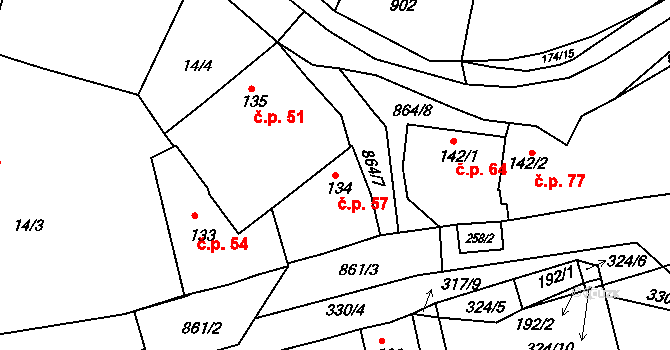 Chocenice 57, Břežany I na parcele st. 134 v KÚ Chocenice u Břežan I, Katastrální mapa