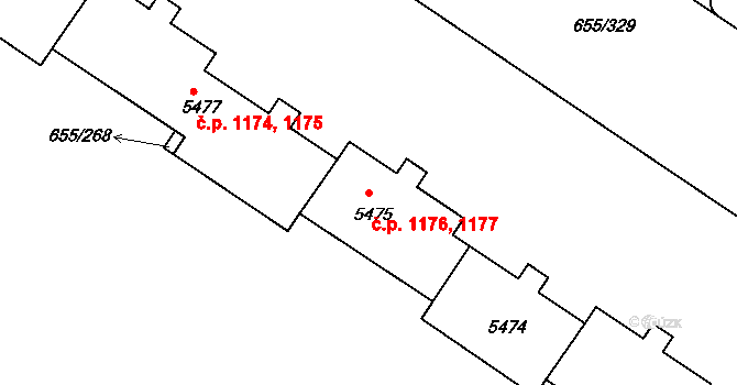 Mladá Boleslav II 1176,1177, Mladá Boleslav na parcele st. 5475 v KÚ Mladá Boleslav, Katastrální mapa