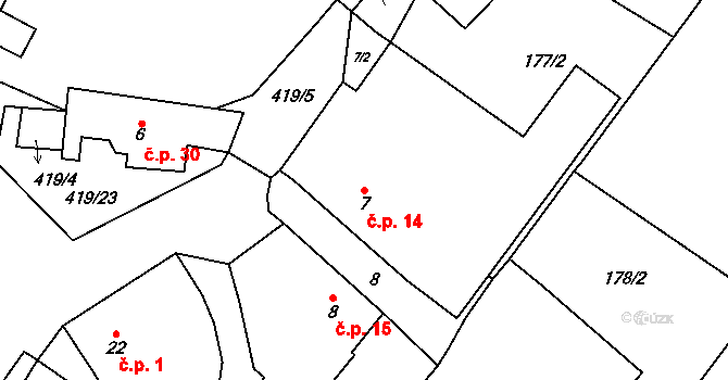 Malý Jeníkov 14, Strmilov na parcele st. 7 v KÚ Malý Jeníkov, Katastrální mapa