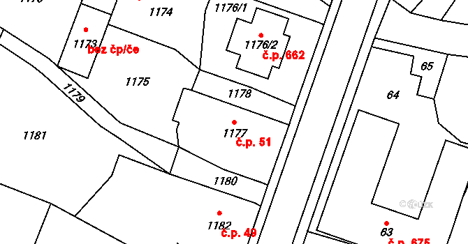 Jablůnka 51 na parcele st. 1177 v KÚ Jablůnka, Katastrální mapa