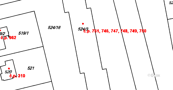 Kamýk 746,747,748,749,750,, Praha na parcele st. 524/3 v KÚ Kamýk, Katastrální mapa