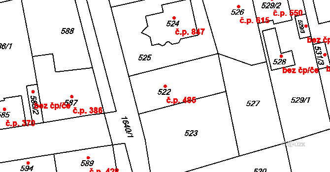 Řeporyje 485, Praha na parcele st. 522 v KÚ Řeporyje, Katastrální mapa