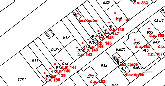 Prosek 143, Praha na parcele st. 918 v KÚ Prosek, Katastrální mapa