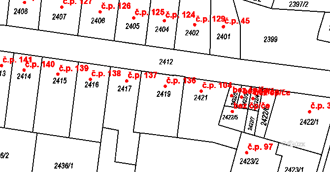 Příbram IV 136, Příbram na parcele st. 2419 v KÚ Příbram, Katastrální mapa