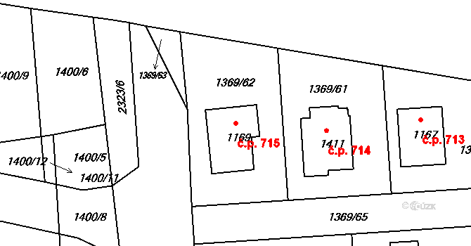 Rožmitál pod Třemšínem 715 na parcele st. 1169 v KÚ Rožmitál pod Třemšínem, Katastrální mapa