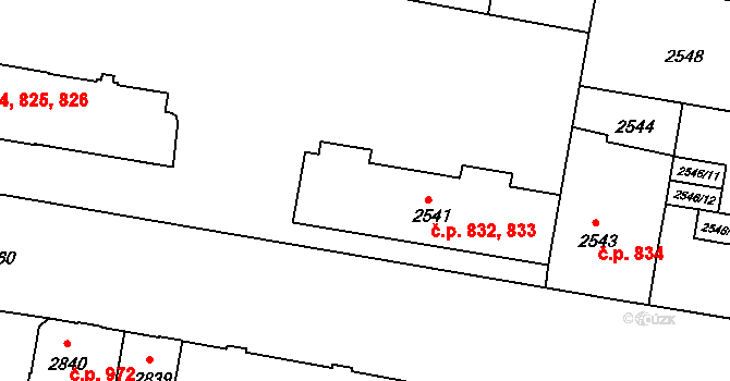 České Budějovice 3 832,833, České Budějovice na parcele st. 2541 v KÚ České Budějovice 3, Katastrální mapa