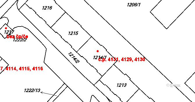 Chomutov 4129,4130,4131 na parcele st. 1214/1 v KÚ Chomutov II, Katastrální mapa
