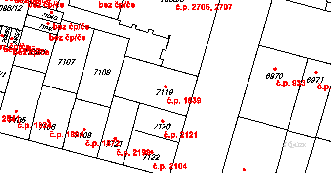 Jižní Předměstí 1539, Plzeň na parcele st. 7119 v KÚ Plzeň, Katastrální mapa