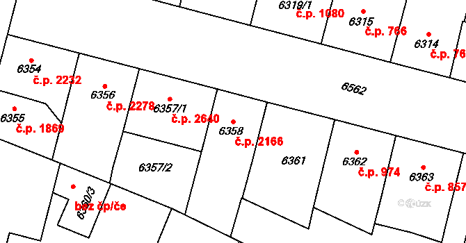 Jižní Předměstí 2166, Plzeň na parcele st. 6358 v KÚ Plzeň, Katastrální mapa