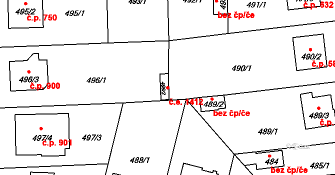 Černice 1412, Plzeň na parcele st. 496/2 v KÚ Bručná, Katastrální mapa