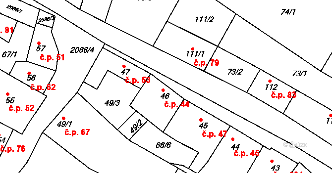 Lažánky 44 na parcele st. 46 v KÚ Lažánky u Veverské Bítýšky, Katastrální mapa