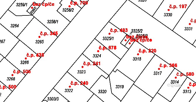 Lobzy 678, Plzeň na parcele st. 3324 v KÚ Plzeň, Katastrální mapa