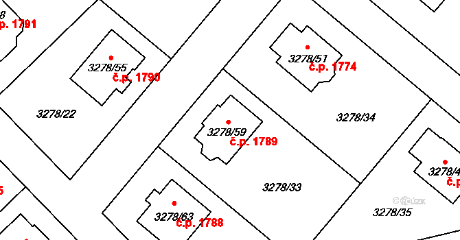 Chotěboř 1789 na parcele st. 3278/59 v KÚ Chotěboř, Katastrální mapa