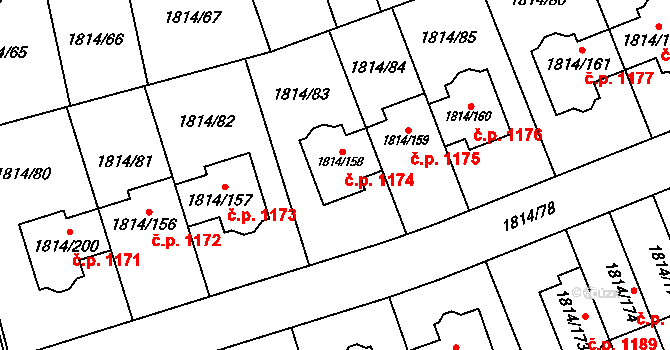 Uhříněves 1174, Praha na parcele st. 1814/158 v KÚ Uhříněves, Katastrální mapa