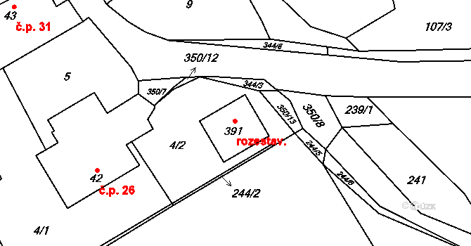 Popovice 191, Králův Dvůr na parcele st. 391 v KÚ Popovice u Králova Dvora, Katastrální mapa