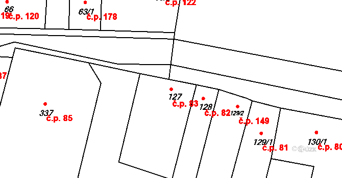 Mašťov 83 na parcele st. 127 v KÚ Mašťov, Katastrální mapa