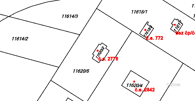 Severní Předměstí 2778, Plzeň na parcele st. 11620/2 v KÚ Plzeň, Katastrální mapa