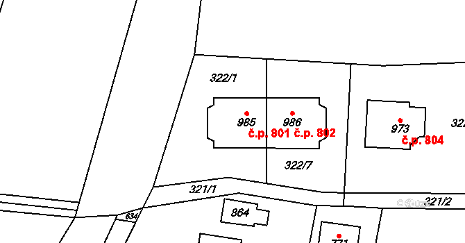 Zvole 801 na parcele st. 985 v KÚ Zvole u Prahy, Katastrální mapa