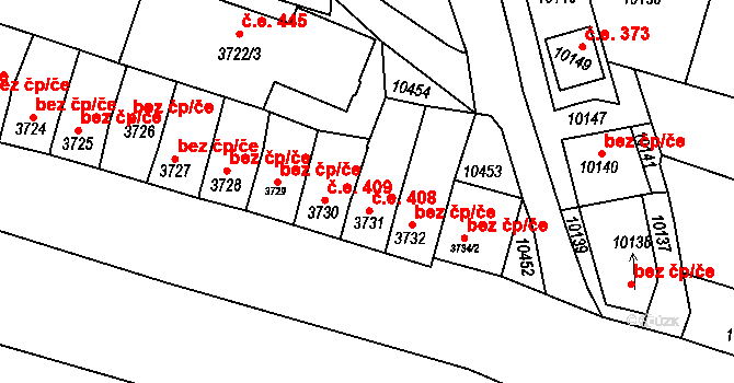 Mutěnice 408 na parcele st. 3731 v KÚ Mutěnice, Katastrální mapa