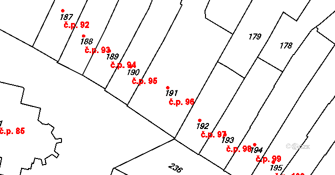Jemnice 96 na parcele st. 191 v KÚ Jemnice, Katastrální mapa