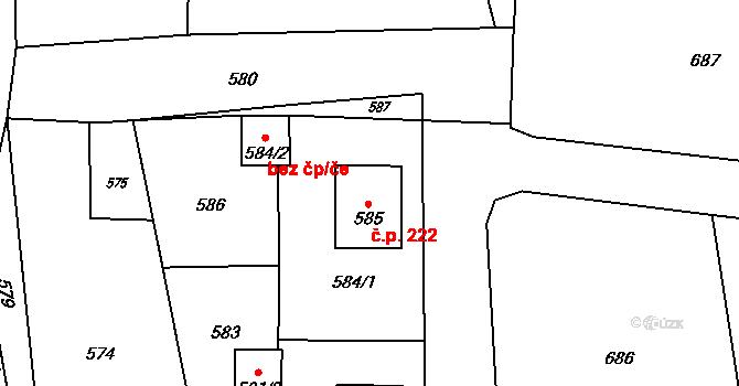 Loučky 222, Zátor na parcele st. 585 v KÚ Loučky u Zátoru, Katastrální mapa