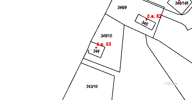 Milná 53, Frymburk na parcele st. 344 v KÚ Frymburk, Katastrální mapa