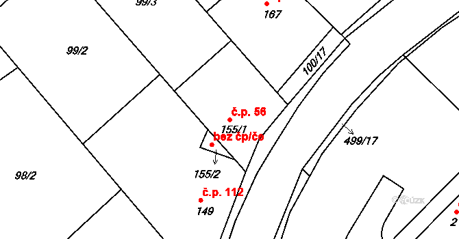 Šelešovice 56 na parcele st. 155/1 v KÚ Šelešovice, Katastrální mapa
