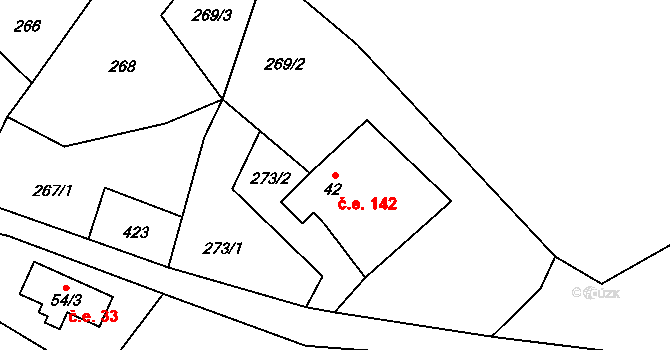Horní Maxov 142, Lučany nad Nisou na parcele st. 42 v KÚ Horní Maxov, Katastrální mapa