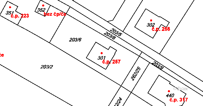 Sedlec 257, Sedlec-Prčice na parcele st. 301 v KÚ Sedlec u Votic, Katastrální mapa