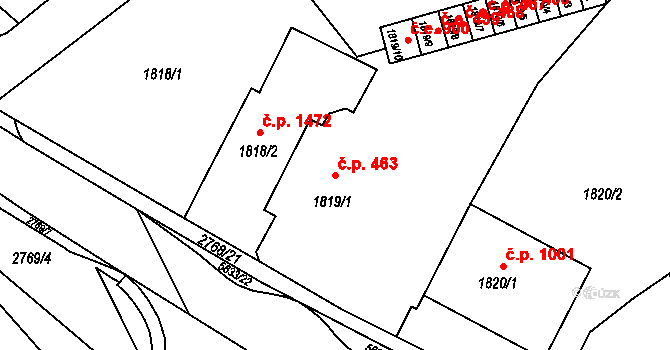 Velké Meziříčí 463 na parcele st. 1819/1 v KÚ Velké Meziříčí, Katastrální mapa