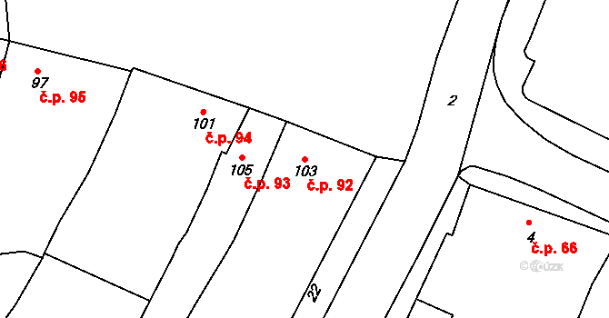 Nové Veselí 92 na parcele st. 103 v KÚ Nové Veselí, Katastrální mapa