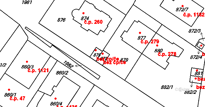 Praha 40381625 na parcele st. 878 v KÚ Podolí, Katastrální mapa