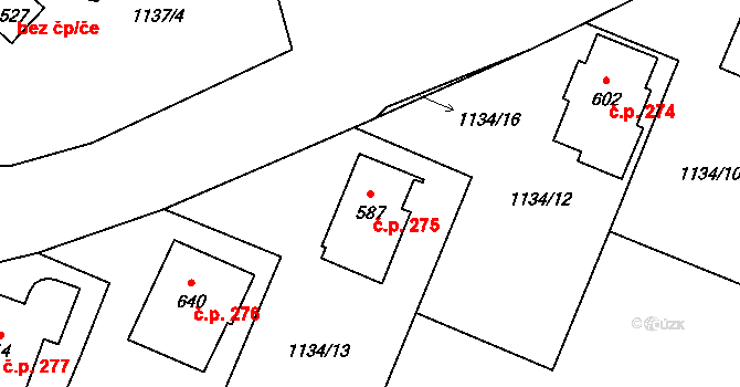 Kudlov 275, Zlín na parcele st. 587 v KÚ Kudlov, Katastrální mapa