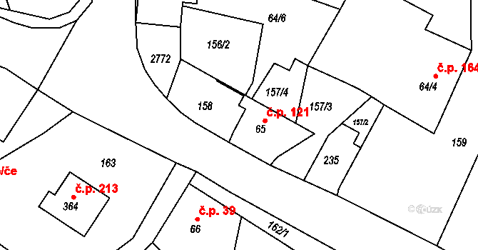 Klokočov 121, Vítkov na parcele st. 65 v KÚ Klokočov u Vítkova, Katastrální mapa