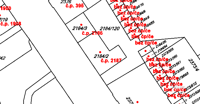 Předměstí 2187, Opava na parcele st. 2184/2 v KÚ Opava-Předměstí, Katastrální mapa