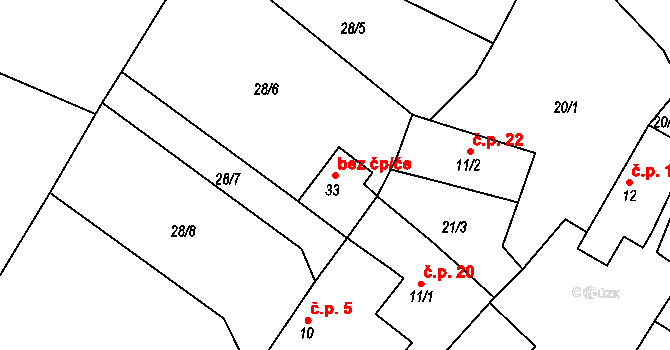 Luká 47371625 na parcele st. 33 v KÚ Veselíčko, Katastrální mapa