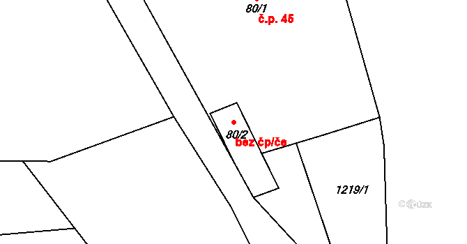 Hybrálec 48511625 na parcele st. 80/2 v KÚ Hybrálec, Katastrální mapa