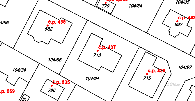 Předměřice nad Labem 437 na parcele st. 718 v KÚ Předměřice nad Labem, Katastrální mapa