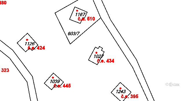 Seč 434 na parcele st. 1027 v KÚ Seč, Katastrální mapa