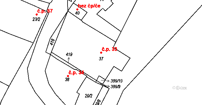 Škrovád 33, Slatiňany na parcele st. 37 v KÚ Škrovád, Katastrální mapa