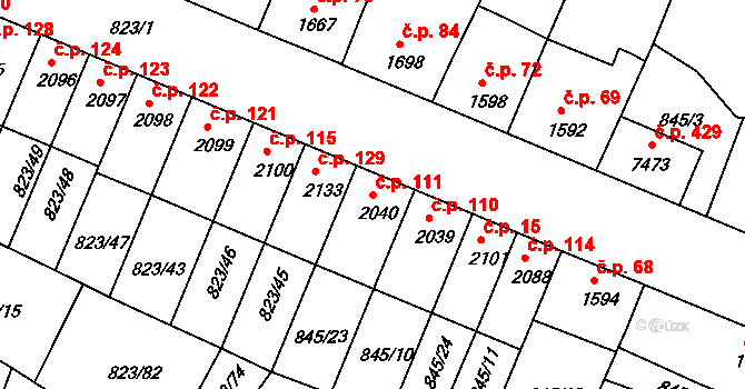 Václavské Předměstí 111, Písek na parcele st. 2040 v KÚ Písek, Katastrální mapa