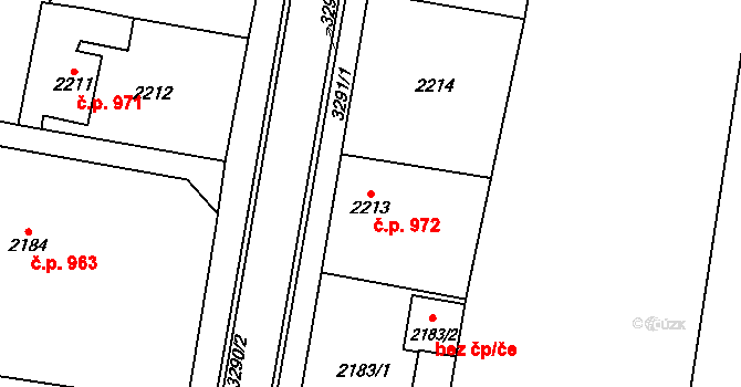 Český Těšín 972 na parcele st. 2213 v KÚ Český Těšín, Katastrální mapa