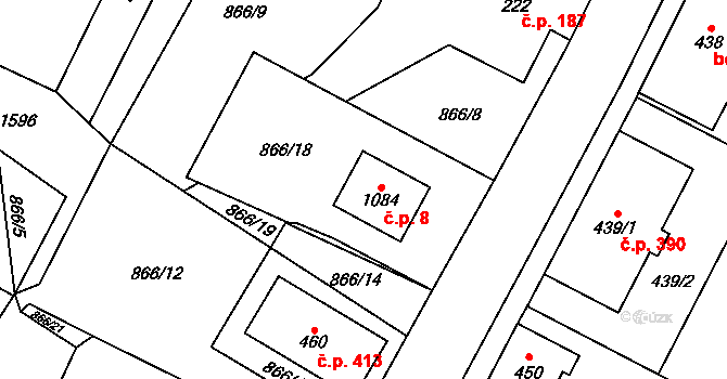 Hanušovice 8 na parcele st. 1084 v KÚ Hanušovice, Katastrální mapa