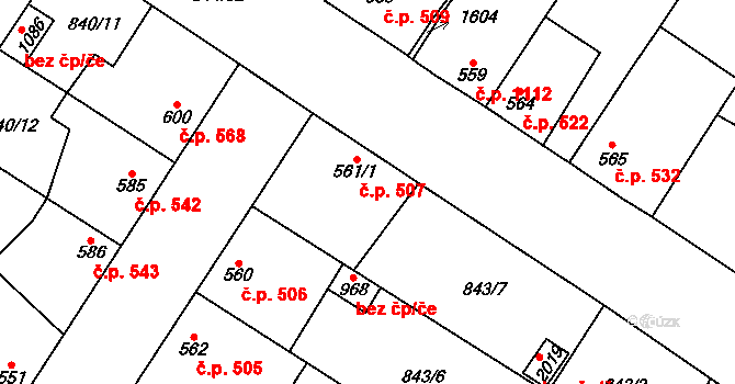 Kostelec nad Labem 507 na parcele st. 561/1 v KÚ Kostelec nad Labem, Katastrální mapa