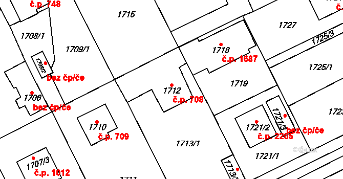 Černošice 708 na parcele st. 1712 v KÚ Černošice, Katastrální mapa