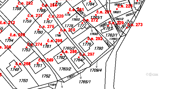 Všenory 292 na parcele st. 1779 v KÚ Všenory, Katastrální mapa
