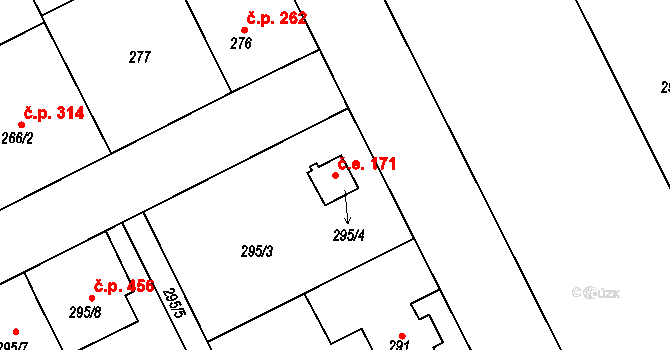 Josefov 171, Jaroměř na parcele st. 295/4 v KÚ Josefov u Jaroměře, Katastrální mapa