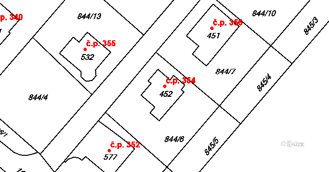 Nový Hrádek 354 na parcele st. 452 v KÚ Nový Hrádek, Katastrální mapa